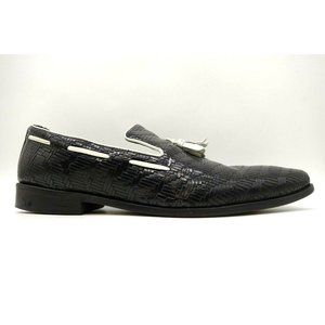 Stacy Adams Black Woven Leather Slip On Tassel Dress Loafers Shoes Men's 13 M